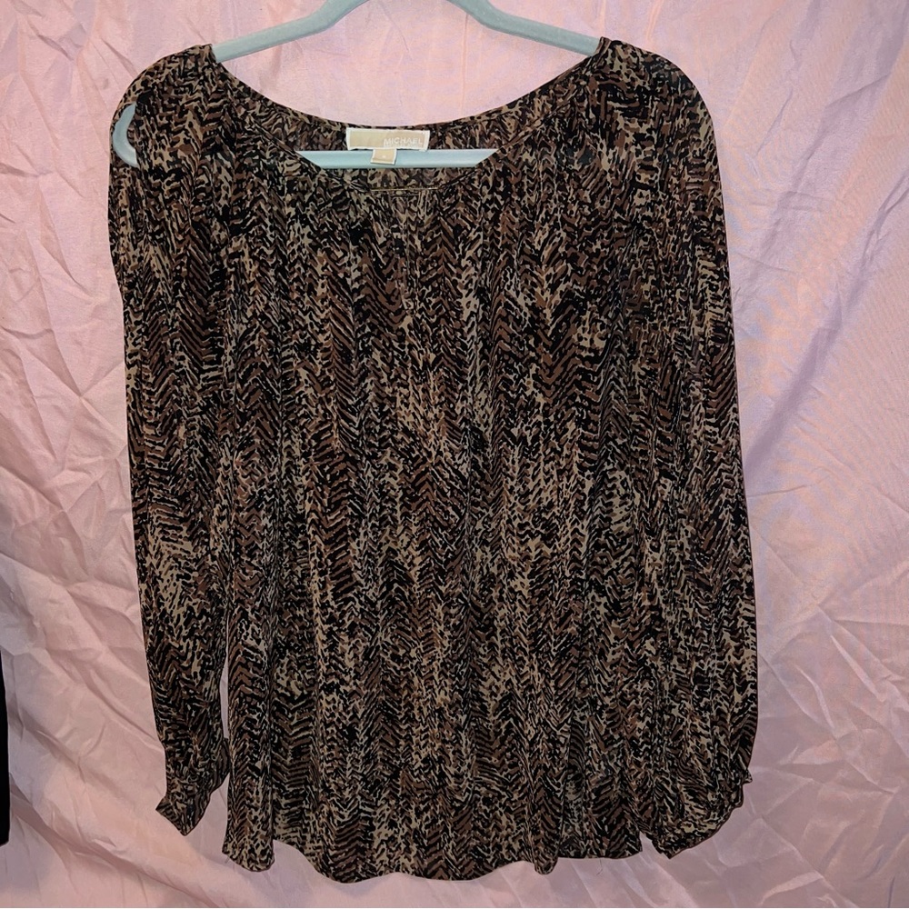 Michael Kors long sleeve leopard Peasant Top